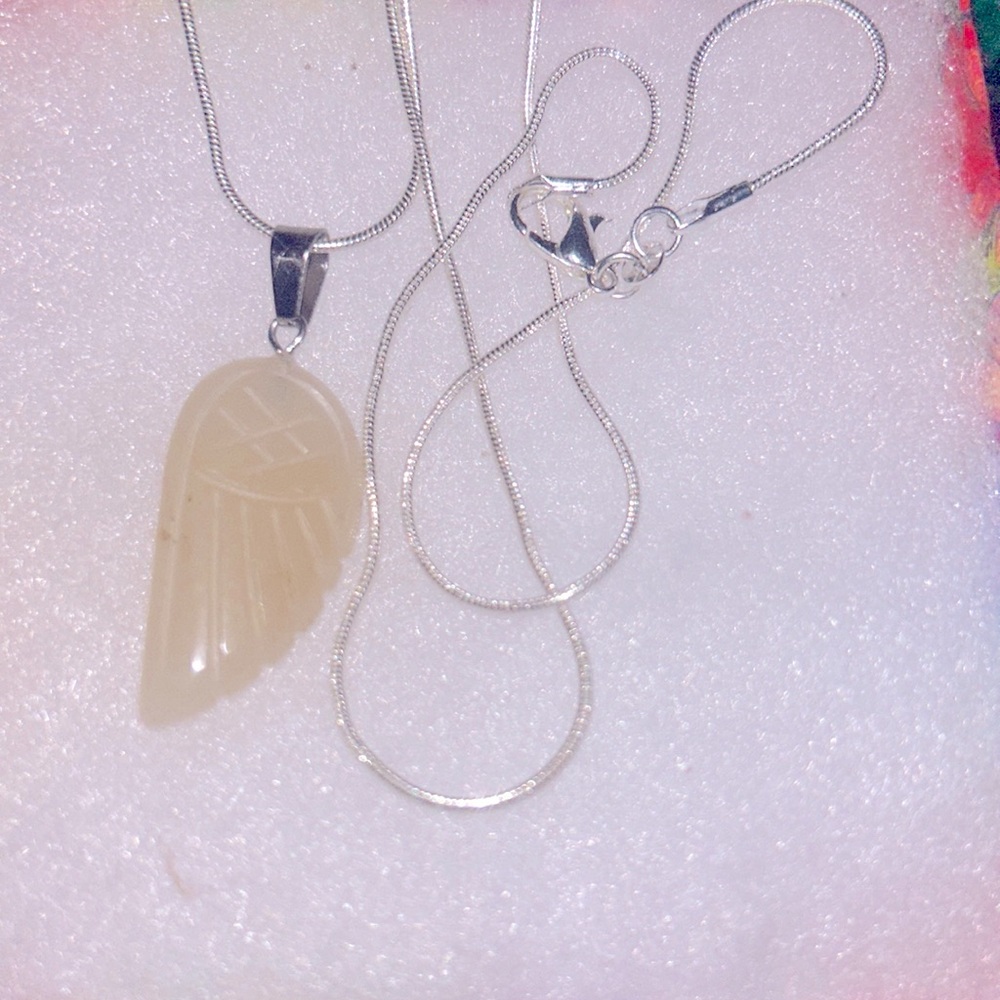 Boho hippie Citrine Angel Wing Sterling Silver 24” Necklace